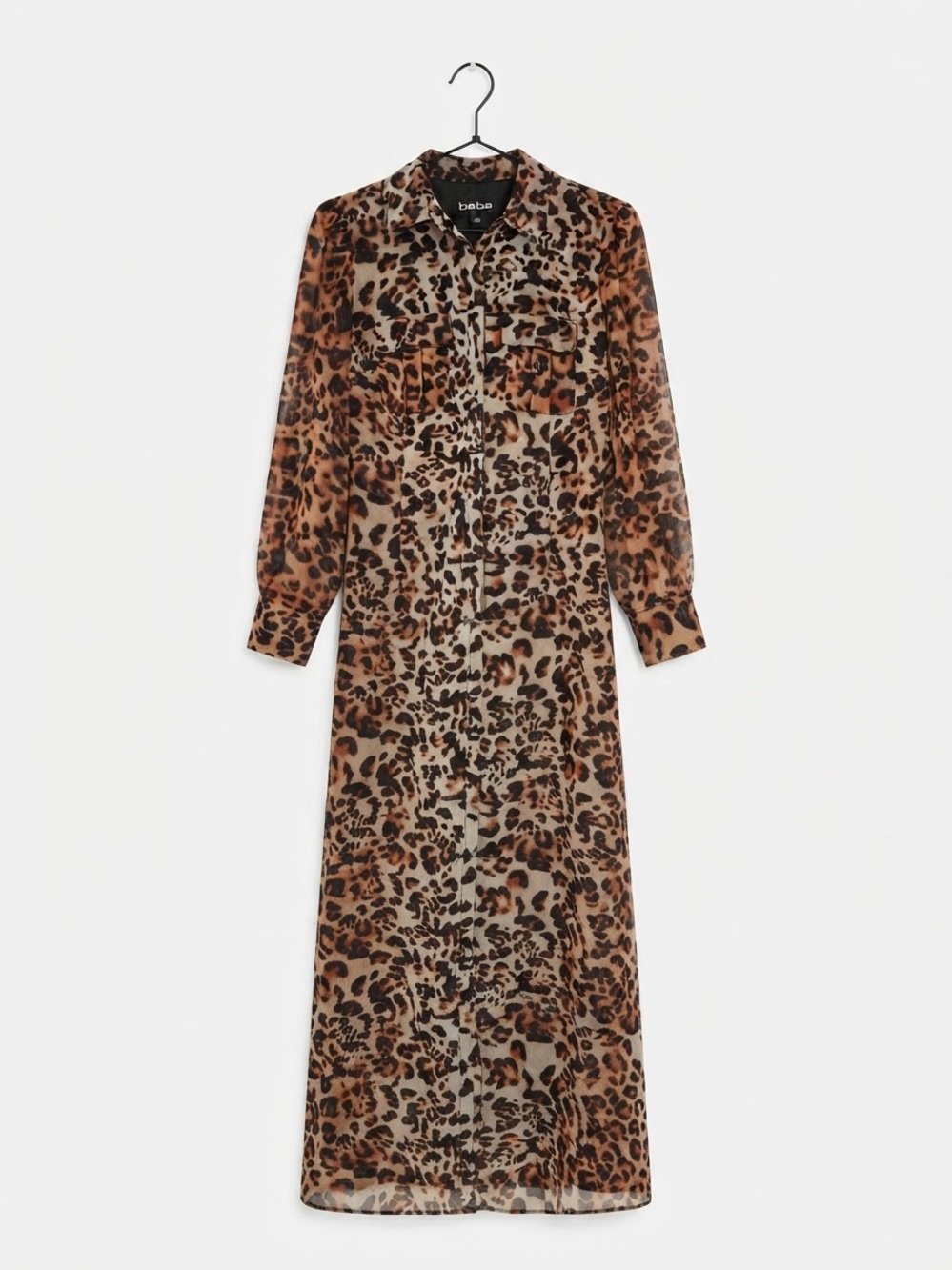 bebe Leopard Print Long Sleeve Maxi Shirt Dress - Brown